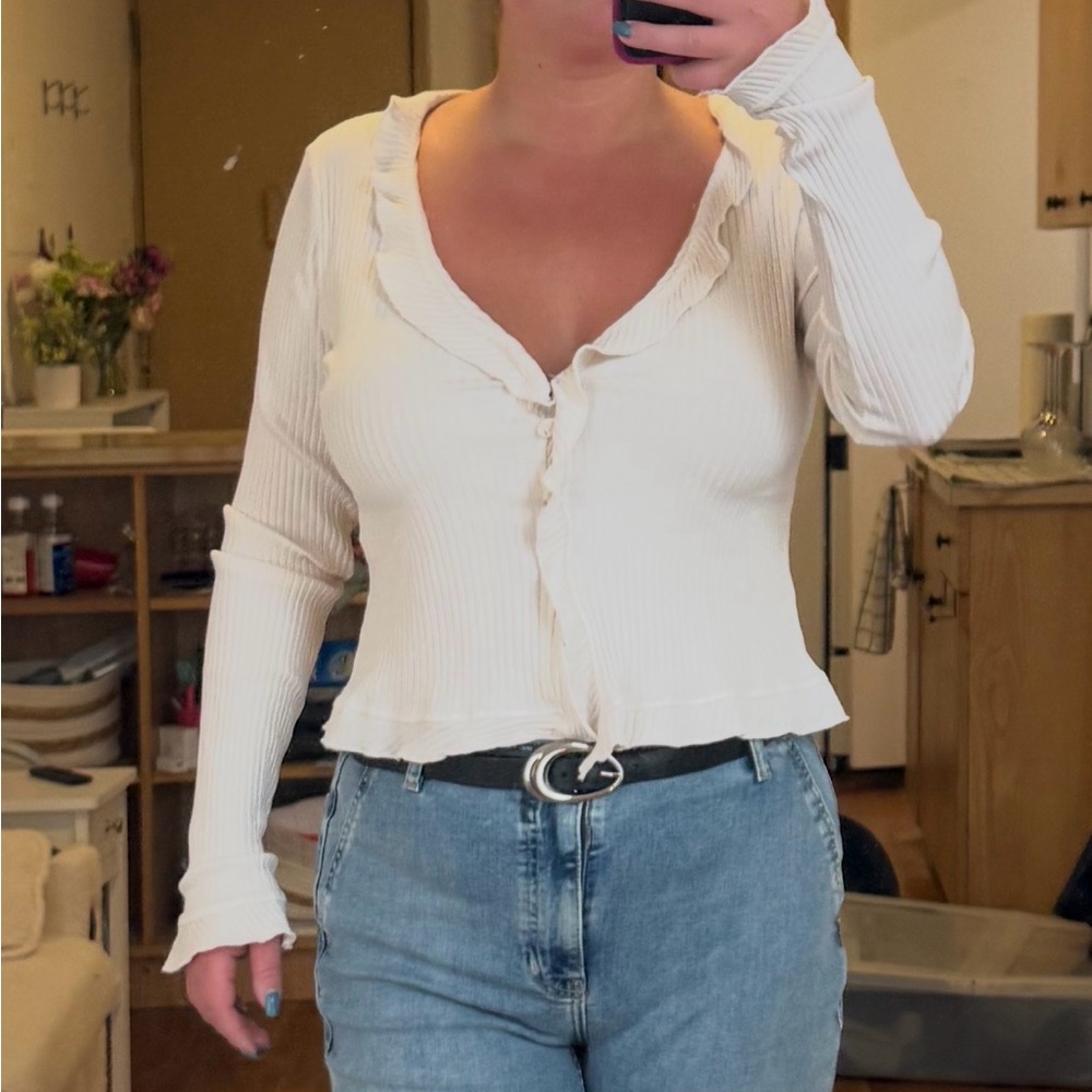 LA Made Cream Ruffle Blouse